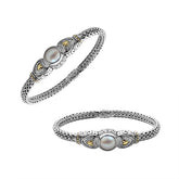 ABG-8045-DY Sterling Silver Bracelet With Pearl,18K Gold And Diamond Jewelry Bali Designs Inc